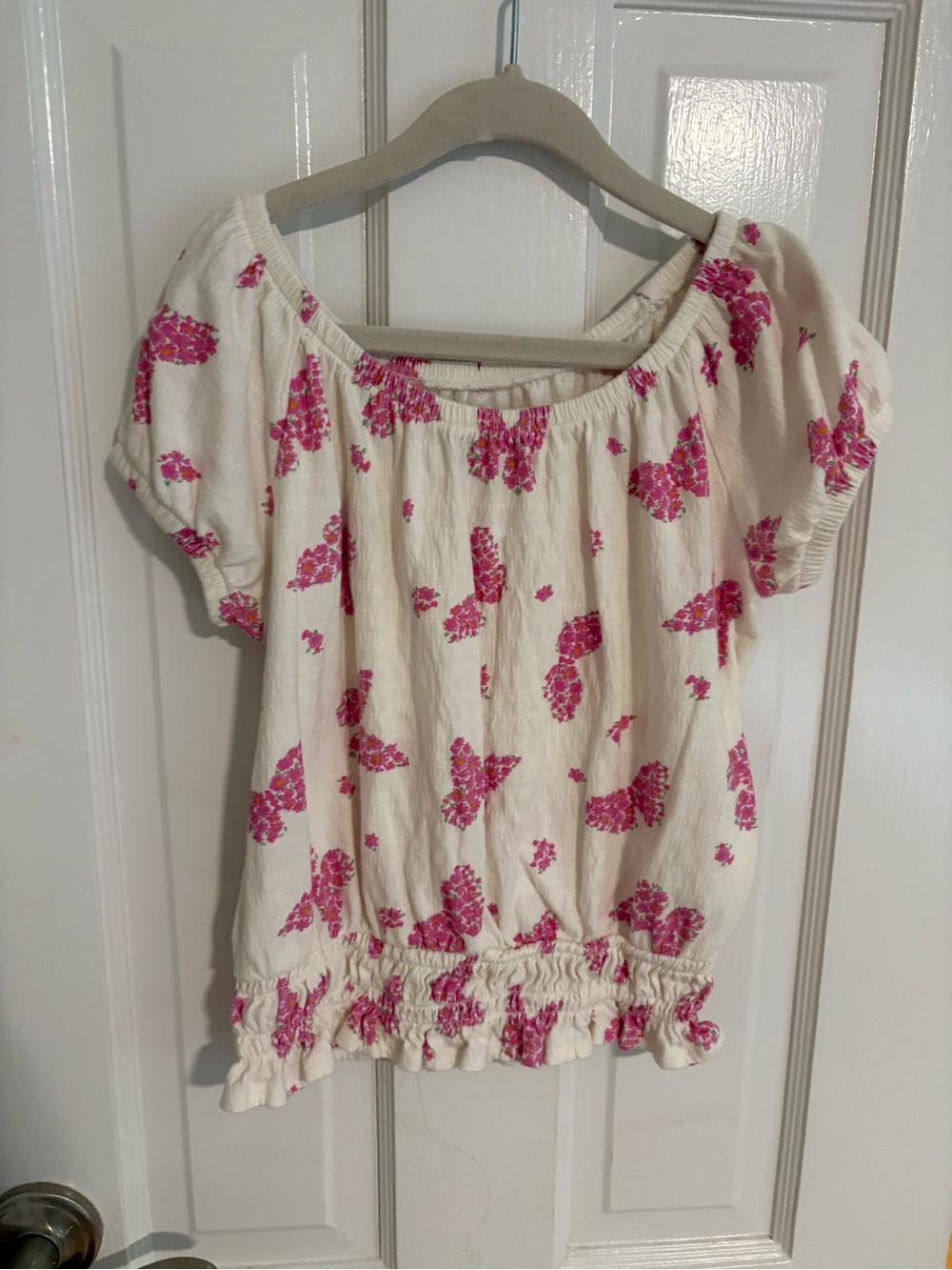 Girls Cream Floral Top Size 8